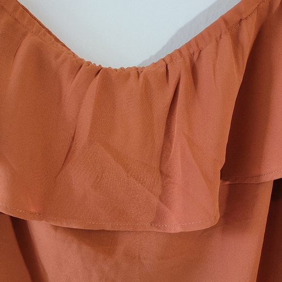 NEW ELOQUII Women Plus Size Brown One Shoulder Ruffle Top Sz 22 Academia Peasant - Picture 6 of 12